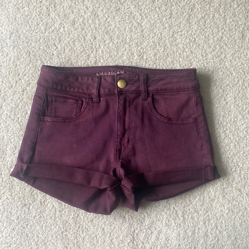NWT American Eagle Maroon Denim Hi-Rise Shortie Shorts